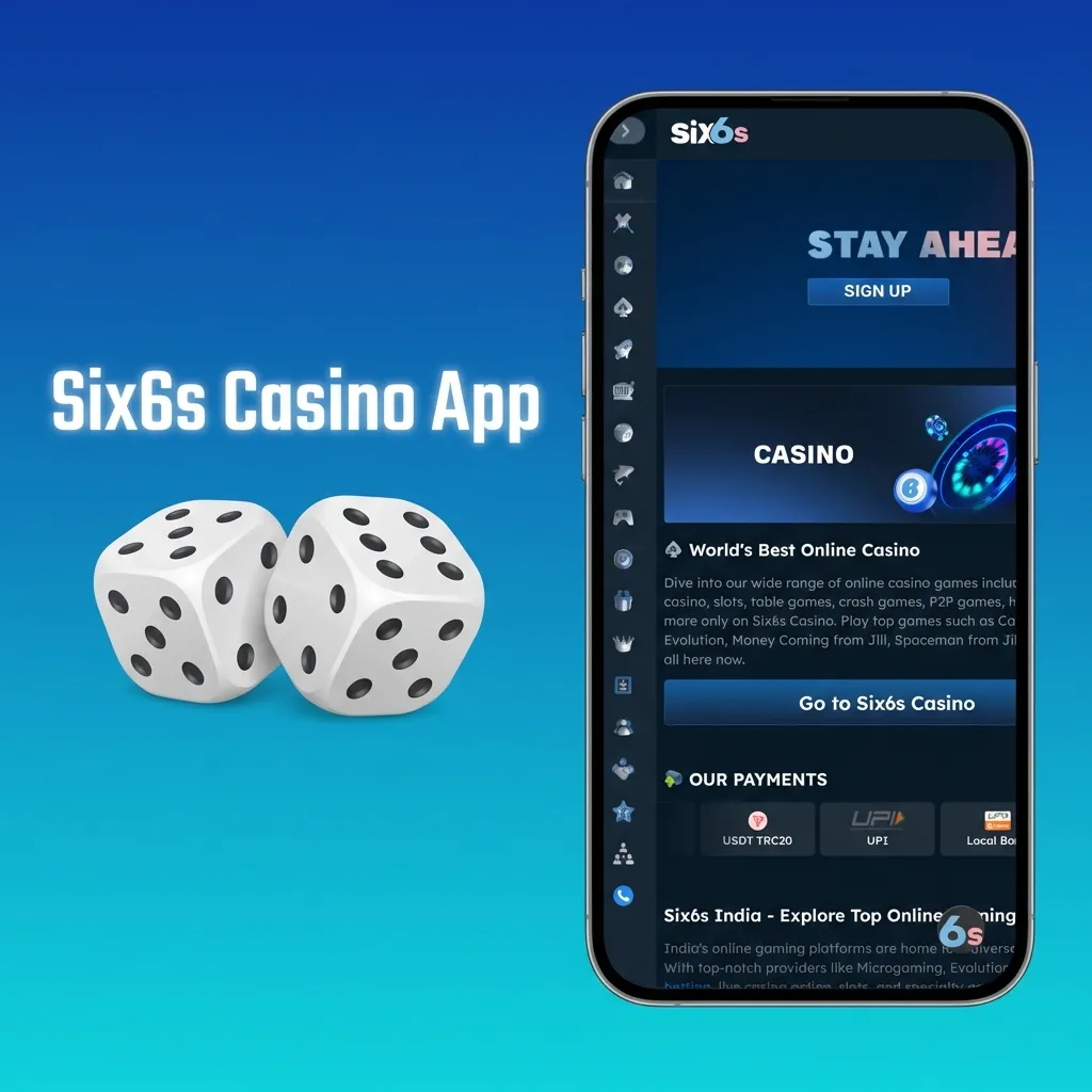 Six6s Casino App interface showing live dealer games, slots, and table games from top providers