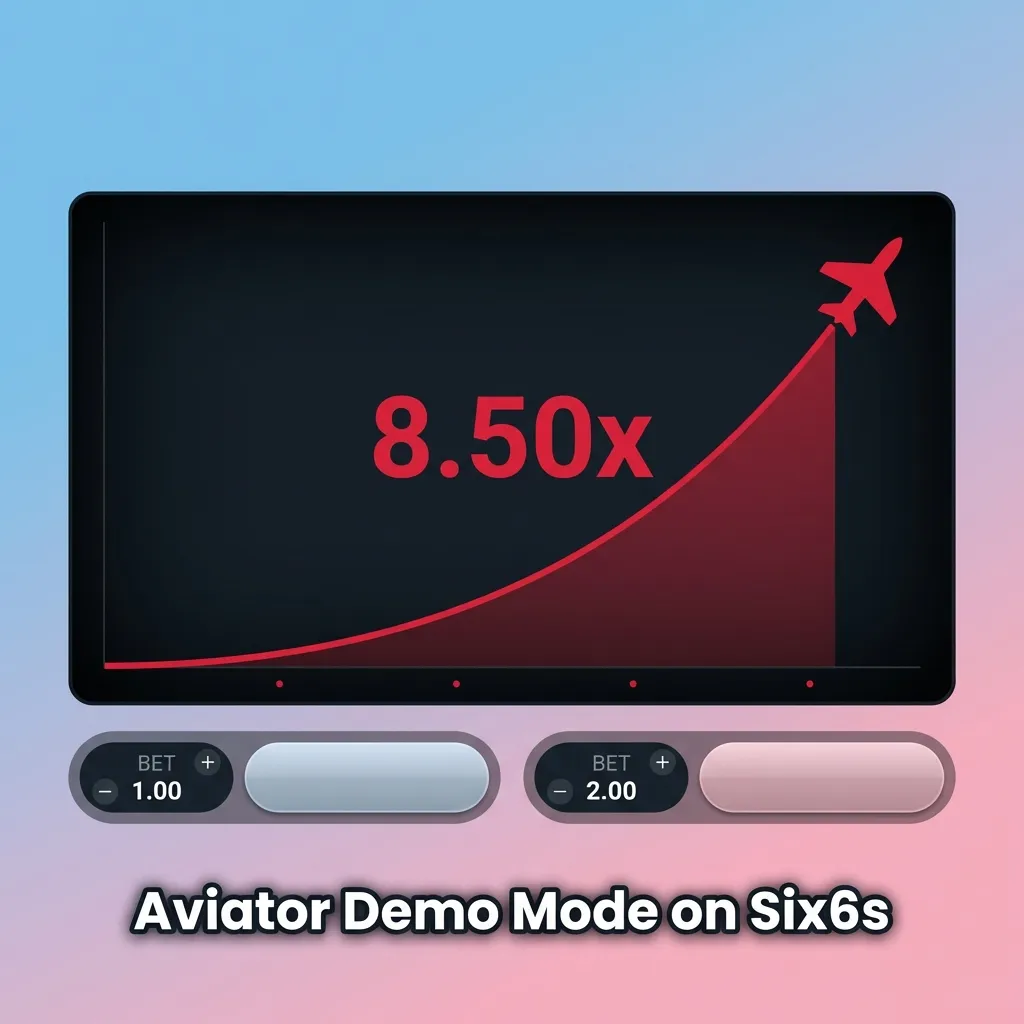 Aviator demo mode interface showing virtual money gameplay for risk-free practice on Six6s platform